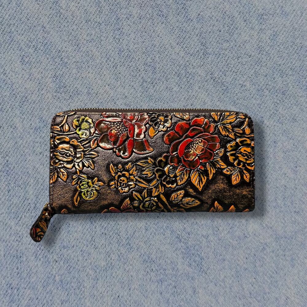 Siweiya Vintage Red Floral Embossed Handbag with Matching Wallet – Dual Handles - Picture 8 of 9